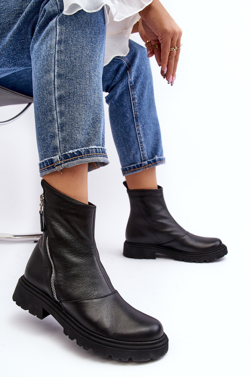 Dámské kožené botky na ploché podrážce Laura Messi 2620/975 černé