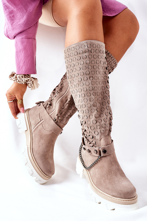 Dámské Kozačky Lewski Cappuccino Semišové 2866