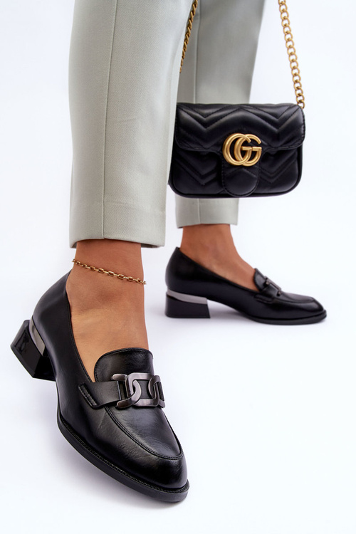 Kožené mokasíny na podpatku černé Sakina