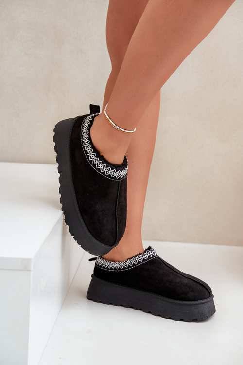 Snehové Papuče Na Platforme S Vyšívaním Čierne Tamilda