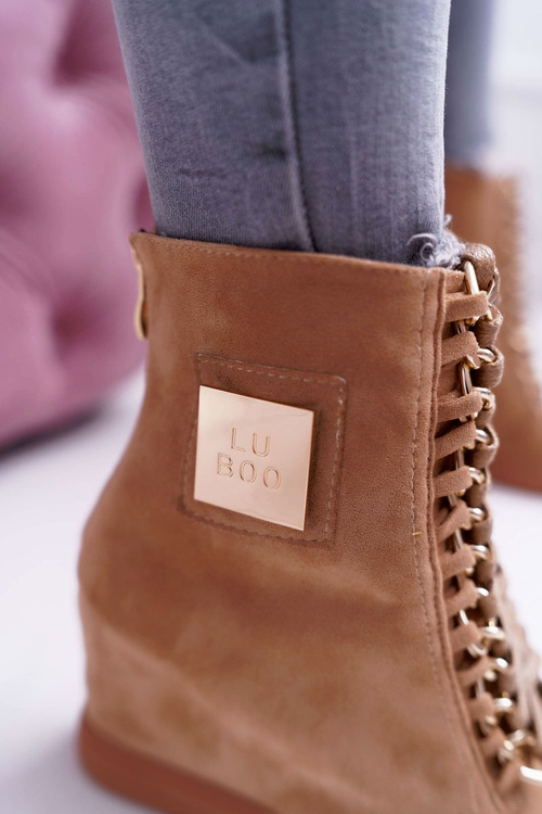 Ženské tenisky lu boo zlaté reťazce semišové camel Monica