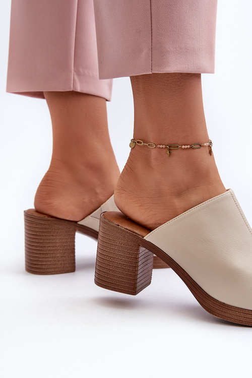 Elegantní Lehké Dámské Sandály Na Podpatku Béžové Varnila