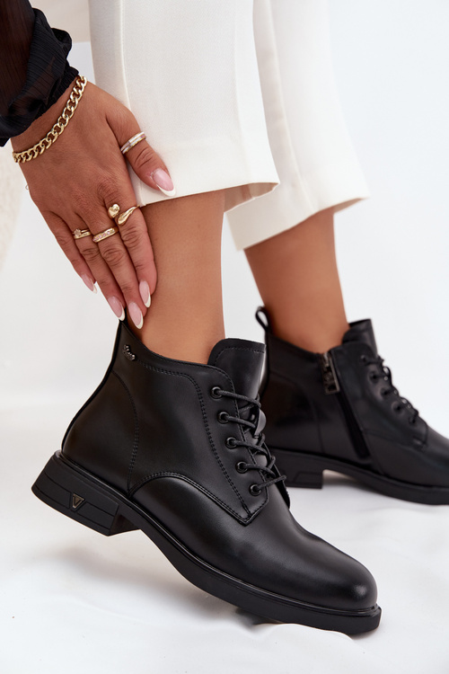 Zateplené kožené dámské boty na nízkém podpatku Vinceza 39953 Černé