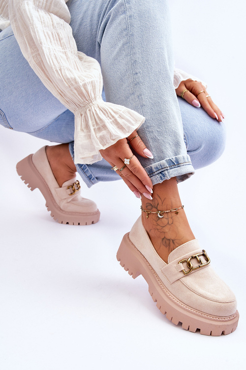 Ženské semišové mokasíny na platforme Larey Light Beige Platform