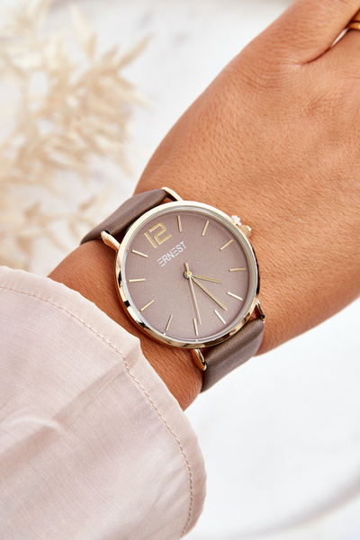 Dámske hodinky na koženom popruhu Ernest E62001MD Grey