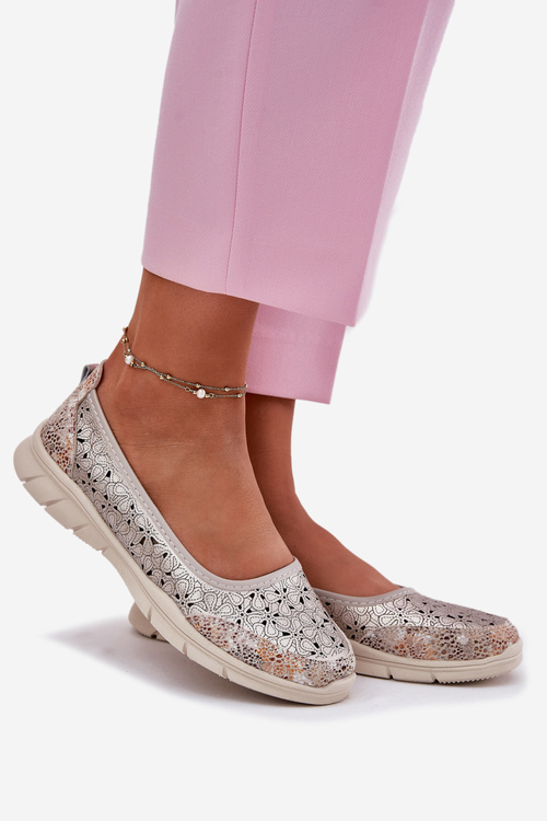 Kožené Perforované Ľahké Baletky Zlaté Leaneila