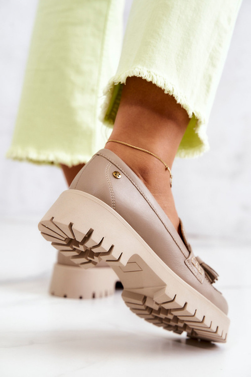 Dámské kožené boty Fringes Maciejka 05497-04 Béžová