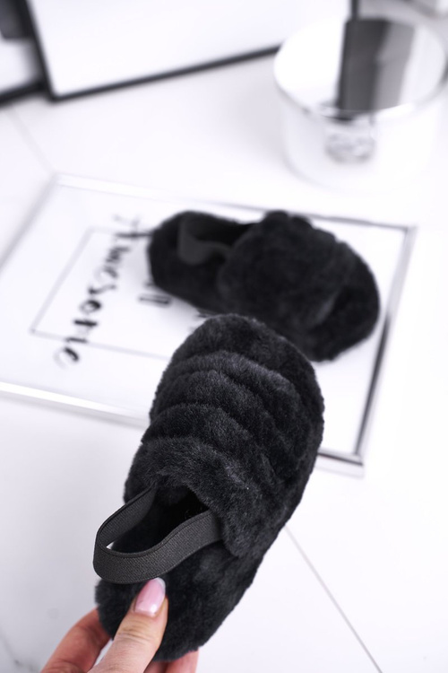 Dětské nazouváky s kožešinou černé Fluffy