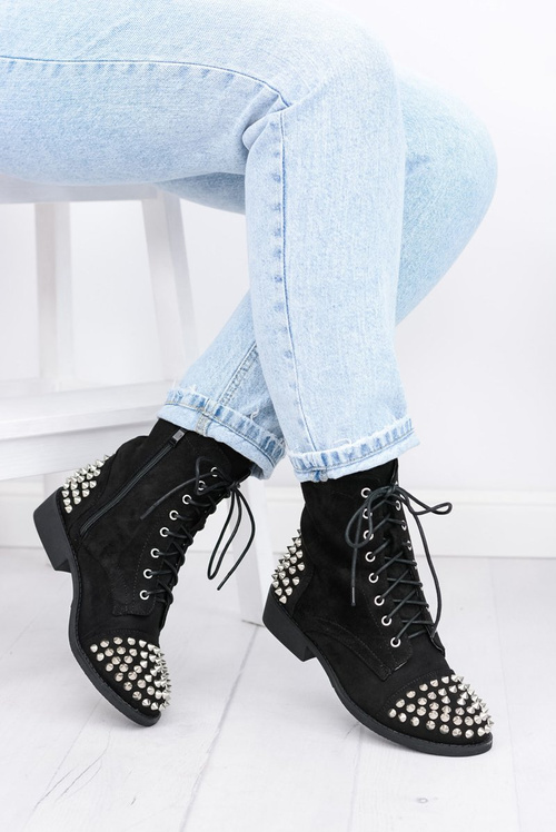 Dámske topánky Lu Boo Suede Black Workers s napätými cvočkami