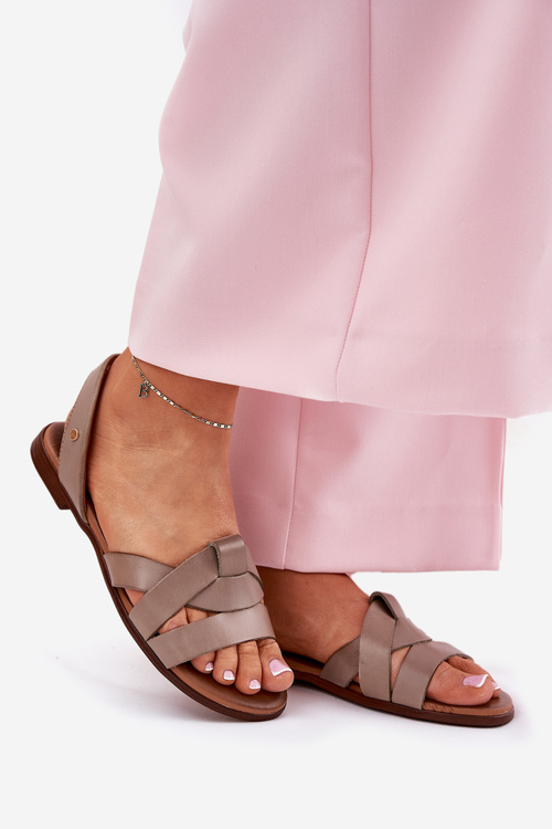 Zazoo 40185 Pohodlné Kožené Nazúvacie Sandále Tmavo Béžové