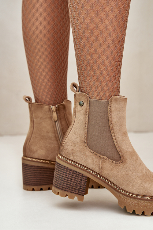 Dámske Zateplené Topánky Na Podpätku Eko Semišové Béžové Irissinae