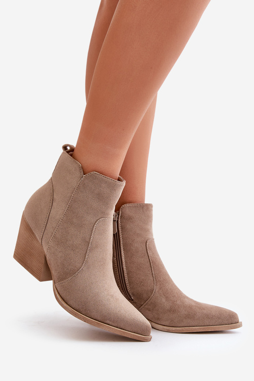 Zateplené kovbojské čižmy eko zamšové na zips tmavo béžové Virtris