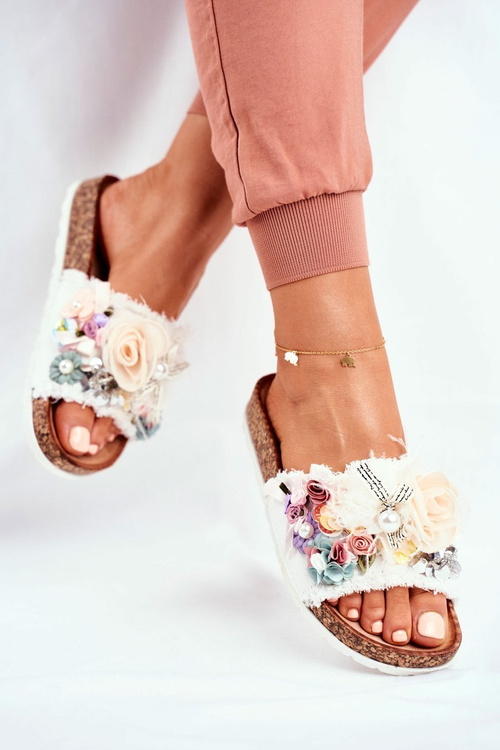 Žabky žabky s kvetmi biela enissa