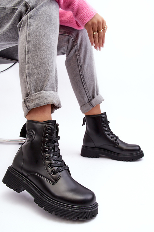 Botky Kožené Šněrovací Černé Big Star MM274375