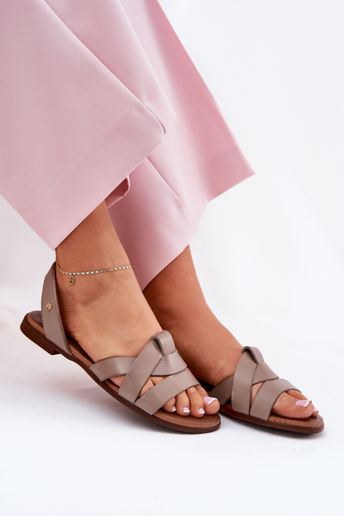 Zazoo 40185 Pohodlné Kožené Nazúvacie Sandále Tmavo Béžové