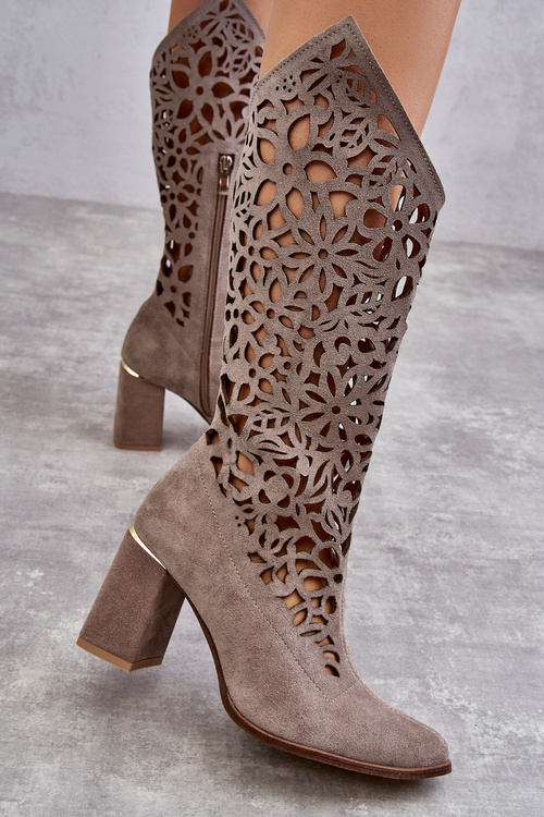 Suede Openwork Boots Lewski Shoes 3234 Cappuccino