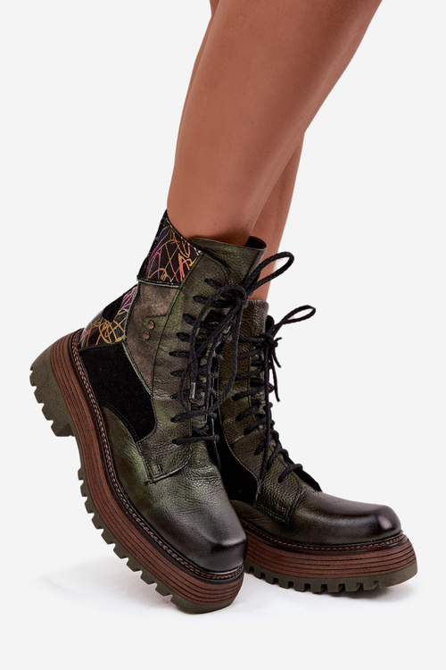 Kožené pracovné čižmy pre ženy na platforme Maciejka 07104-09 Tmavozelená