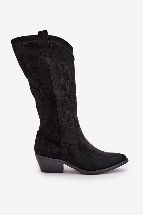 Dámske čižmy na nízkom opätku z čierneho eko-zamšu Ligelia