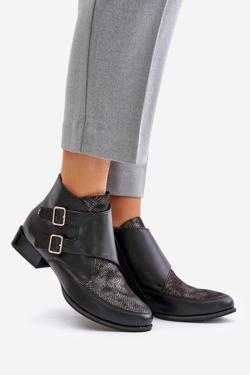 Kožené Boty Na Nízkém Podpatku S Přezkami Maciejka 06696-01 Černé