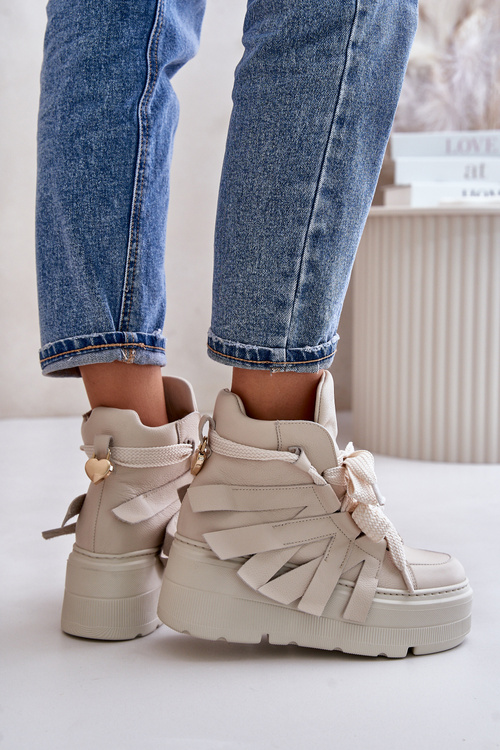 Kožené Dámske Tenisky Na Masívnej Platforme Béžové CheBello 4561