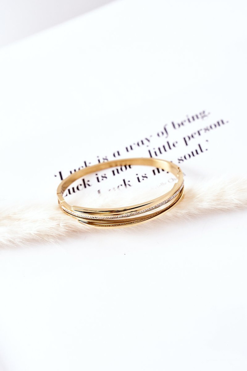 Oceľový náramok so zlatými zirkónmi