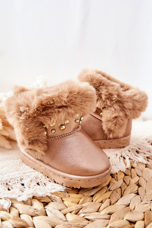 Detské snehové topánky izolované kožušinovým ružovým zlatom bonni