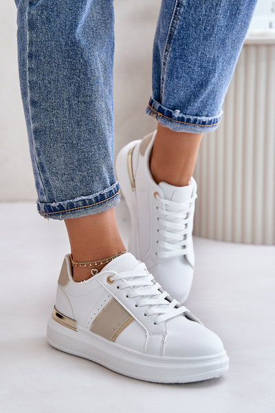 Módní Dámské Sneakersy Na Platformě Z Eko Kůže Béžové