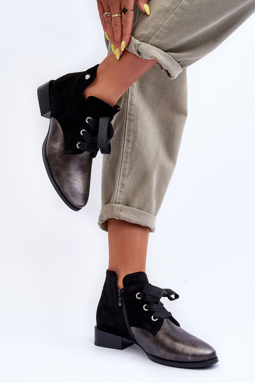 Dámské polobotky s plochou podpatku s tkanicí černé Meroni