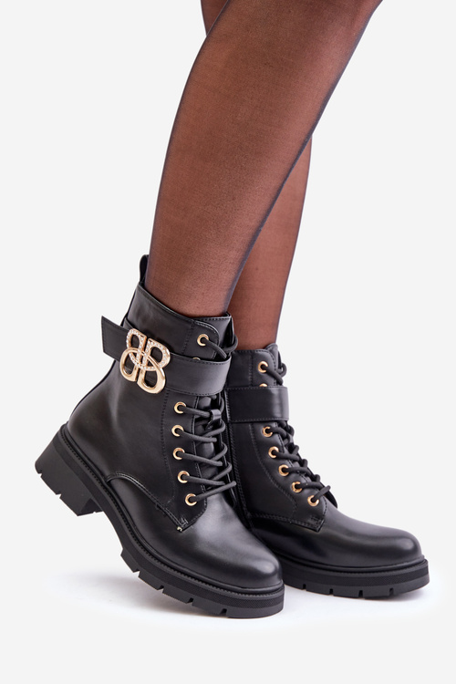 Zateplené Dámské Botky Se Zlatou Dekorací Černé Nealithra