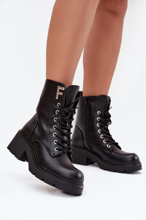 Dámské workery kotníkové boty na klínku zateplené s písmenem F černé Lurina