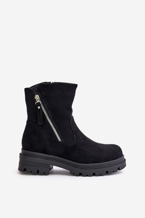 Zateplené Čižmy Na Plochoj Päte Z Eko Semišu Čierne Reloma