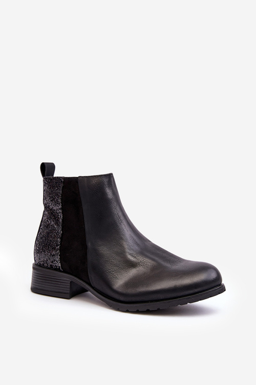 Dámske topánky Jodhpur s plochými podpätkami s flitrami Black Messio