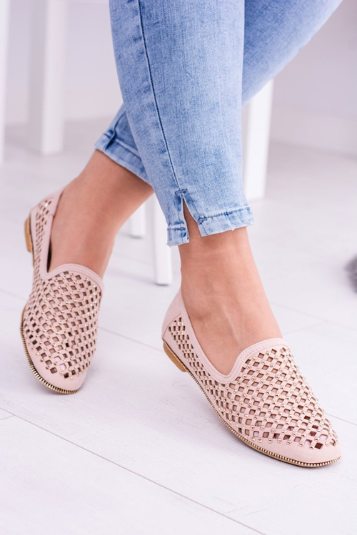 Lu Boo Pink Openwork Balerinas Lords Carmar Studs