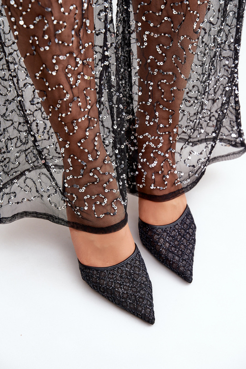 Lodičky S Otevřenou Patou Ozdobené Leskem Černé Berilae