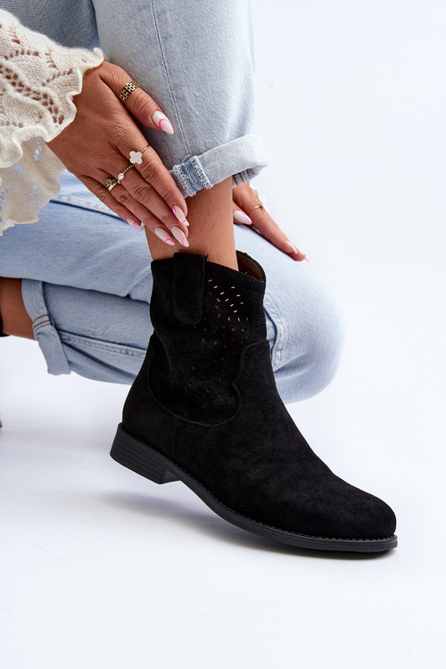 Dámské černé šněrovací boty na ploché podrážce S.Barski HY66-135