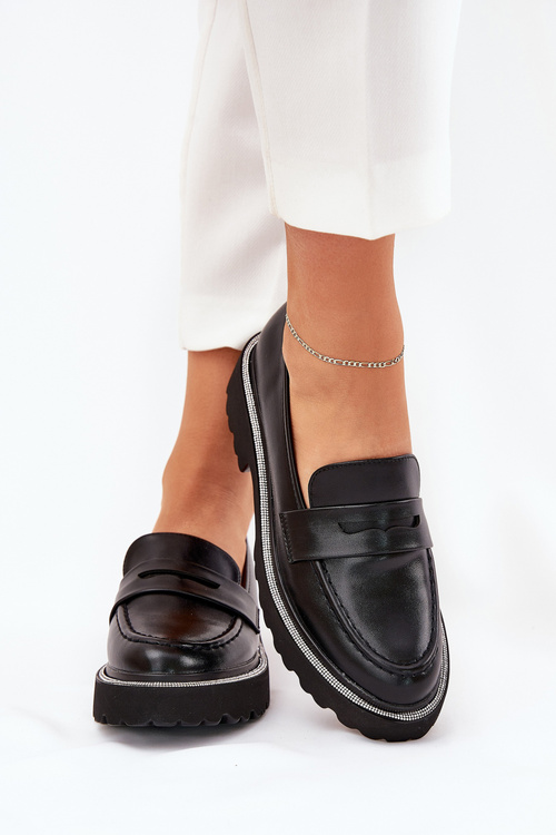 Dámske Mokasíny Eko Koža S Cirkóniami Čierne Wilamla