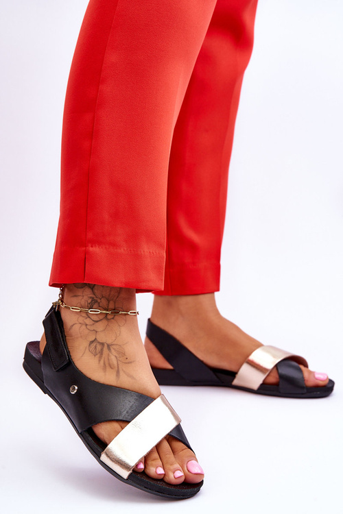 Zazoo 40141 Kožené sandály na suchý zip Černo-zlaté