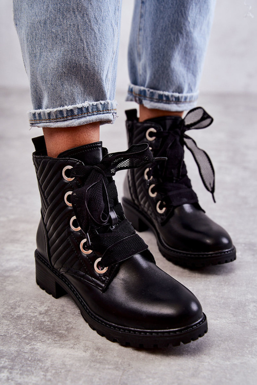 Kožené prešívané topánky s izoláciou čierneho torino