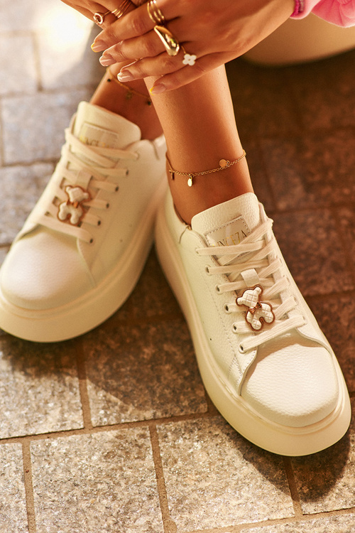 Dámské Kožené Tenisky Na Platformě S Medvídkem Bílé Vinceza 66641