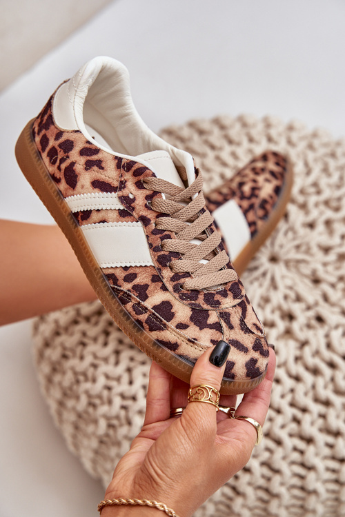 Nízké Dámské Tenisky S Leopardím Vzorem Hnědé Biklla