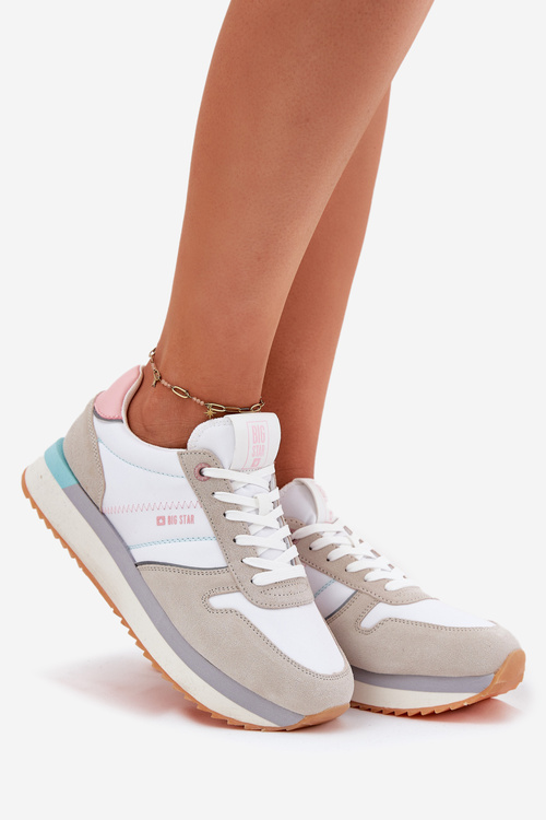 Semišové Dámské Tenisky Big Star RR274A047 HI-POLY SYSTEM Béžovo-Bílé