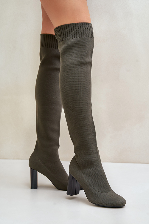 Čižmy So Školským Zvrškom Po Koleno Na Opätku Tmavozelené Esanira