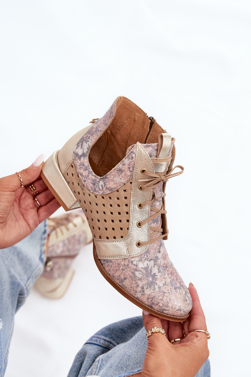 Kožené Kotníkové Boty Maciejka 05541-04 Béžovo-Zlaté