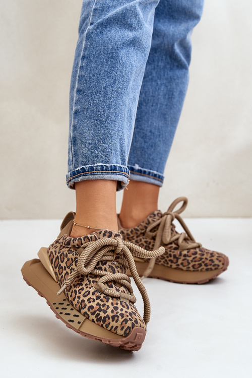 Dámske Zamszové Tenisky Na Platforme S Hrubým Šnurovaním Leopard Artiker 55C0135 Hnedé