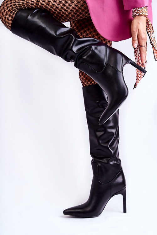 Kožené Holínky Na Jehlové Podpatky Černé Rissa