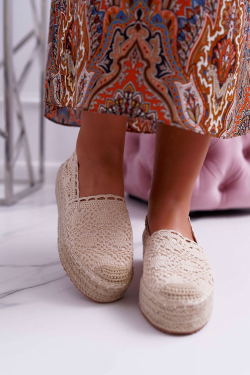 Espadrilles Dámska čipka béžová platforma DeSante