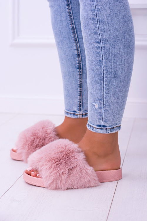 Lu Boo Dámské růžové pantofle s kožíškem FUR XXL