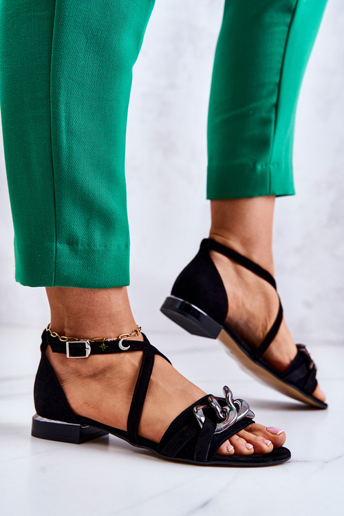 Dámske semišové sandále s čiernou reťazou Laury Messi 2365