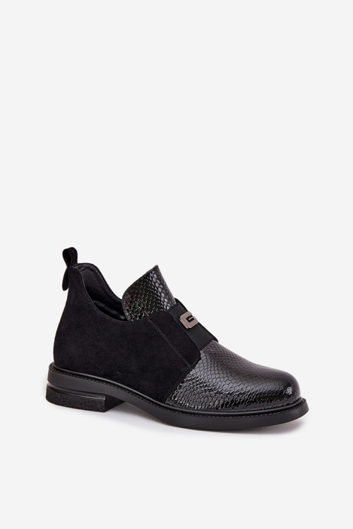 Lakovane nízké dámské boty na podpatku vyhřívané Vinceza 58560 černé