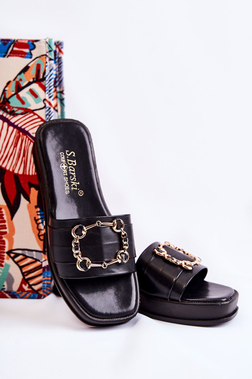 Dámske módne čierne kožené papuče Adaline